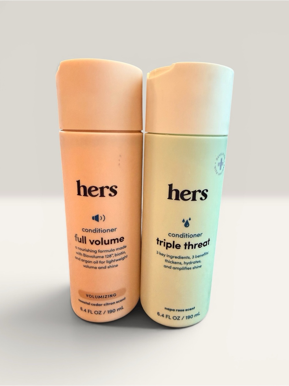 hers Conditioner Duo — Full Volume (Peach) & Triple Threat (Light Yellow)